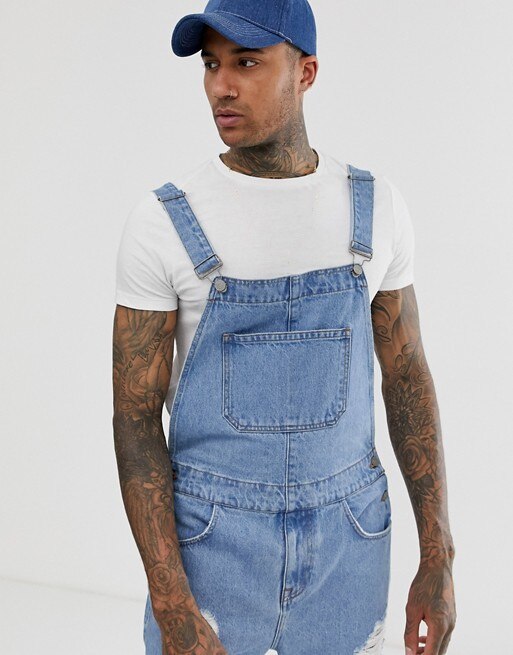 Retro denim blauwe distressed gescheurde jeans voor jongens bretels jumpsuit heren eendelig bandjes overall heren overalls plus size