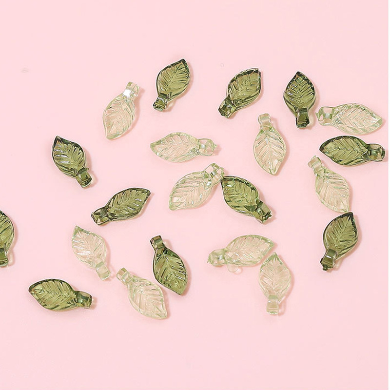 50PCS Green Transparent Leaf Shape Acrylic Beads Pendant Loose Bead For DIY Jewelry Making Necklace Bracelet Charm Accessories