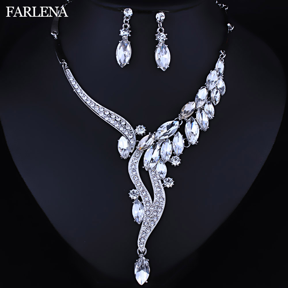 Jewelry Silver plated Crystal Rhinestones Necklace and Earrings set Women Bridal Wedding Jewelry sets: CN193W