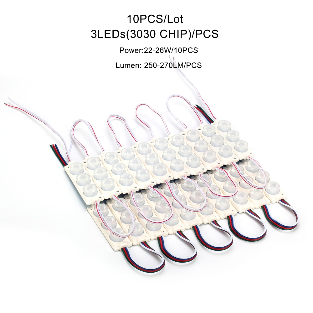 10 STKS LED Module 3 LEDs 3030 RGB/Wit IP65 Waterdichte injectie lens LED modules licht DC12V Rood + blauw + Groen