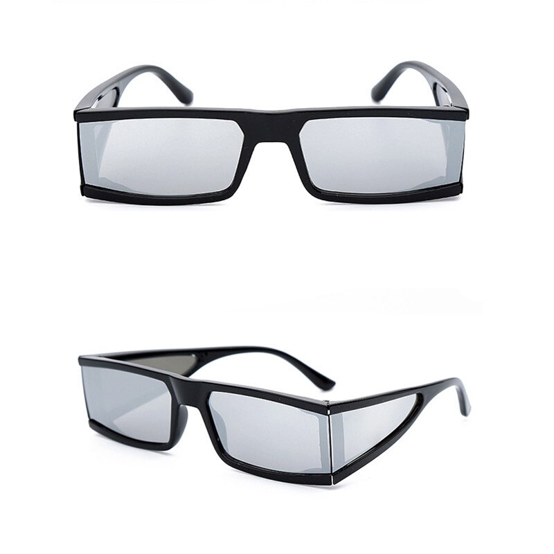 Rectangle Small Glasses Women Mirror Silver Black Clear Lens One Piece Punk Men Women Driver Goggles
