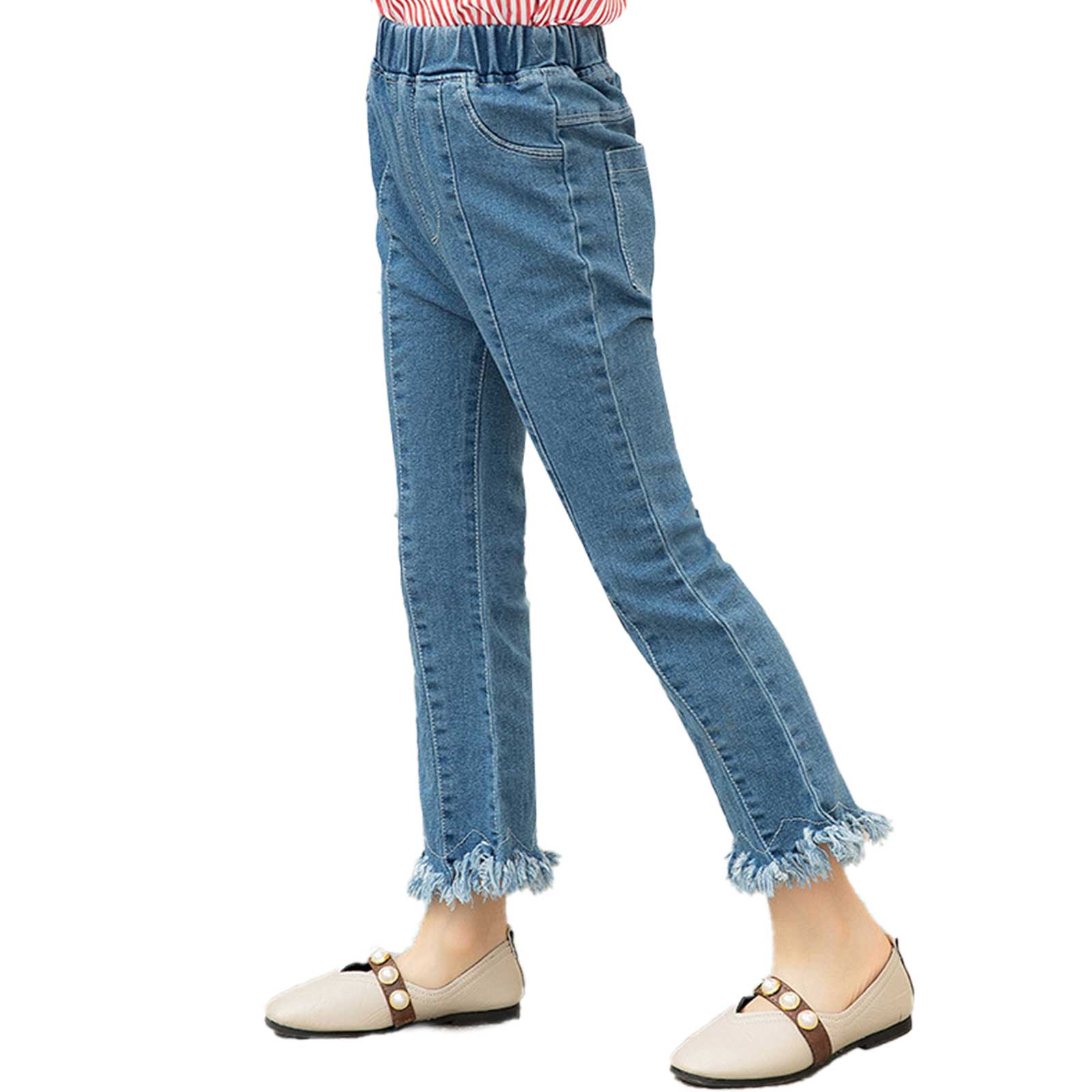 Jeans rétro pour enfants filles, pantalon à franges en Denim, évasé, Streetwear à la , printemps-automne: Light Blue / 110