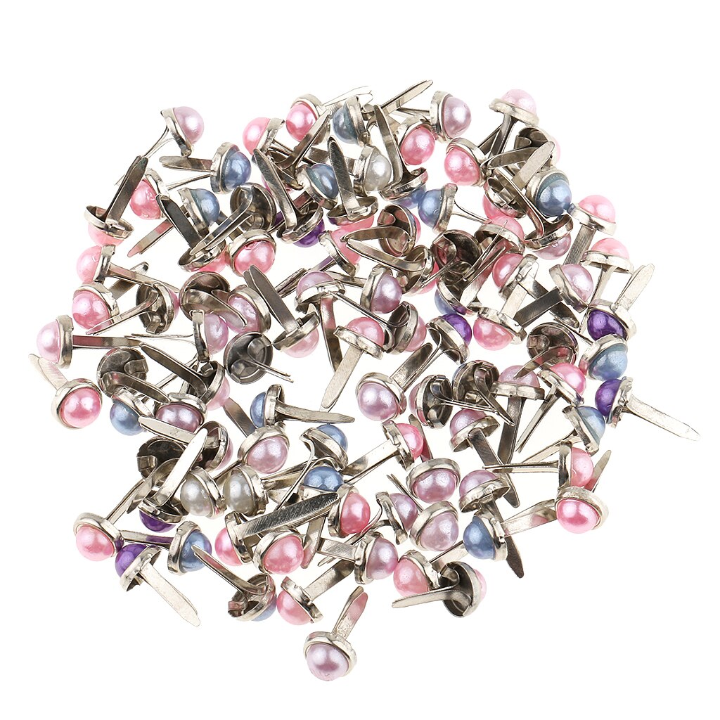 200x Pearl Head Metal Brad Paper Fastener Decorative Brads Scrapbooking