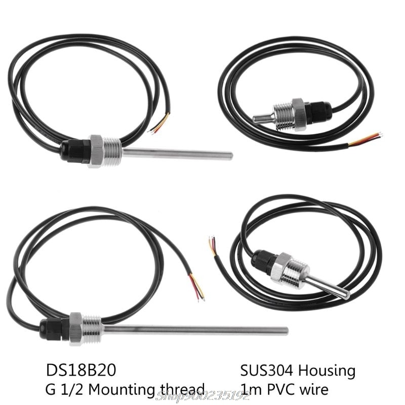 DS18B20 Digital Temperature Sensor G1/2" Thread Probe DIA=7mm 3-core Wire SUS304 S15 20