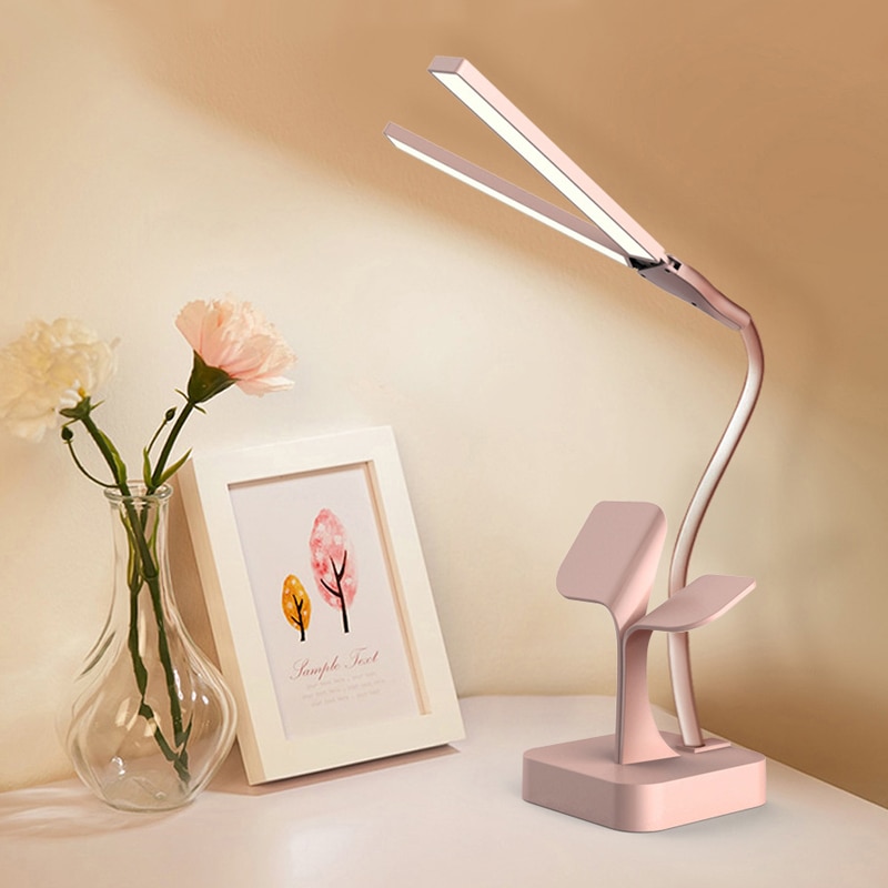 Lampe de lecture de bureau réglable en continu double tête commutateur tactile rotatif LED lampe de Table USB charge Protection des yeux lampe de Table