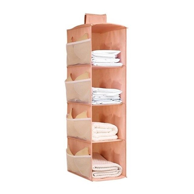 3/4/5 Layers Multi-Layer Portable Folding Hanging Bag Hanging Wardrobe Storage Cabinets Space Saver Home Clothing Shoe: Pink / 4 layers