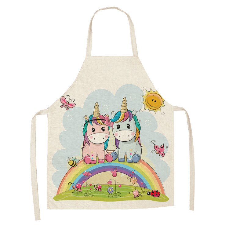 1Pcs Keuken Schort Cartoon Eenhoorn Vlinder Gedrukt Mouwloze Katoen Linnen Schorten Voor Kinderen Mannen Vrouwen Thuis Cleaning Tools: D