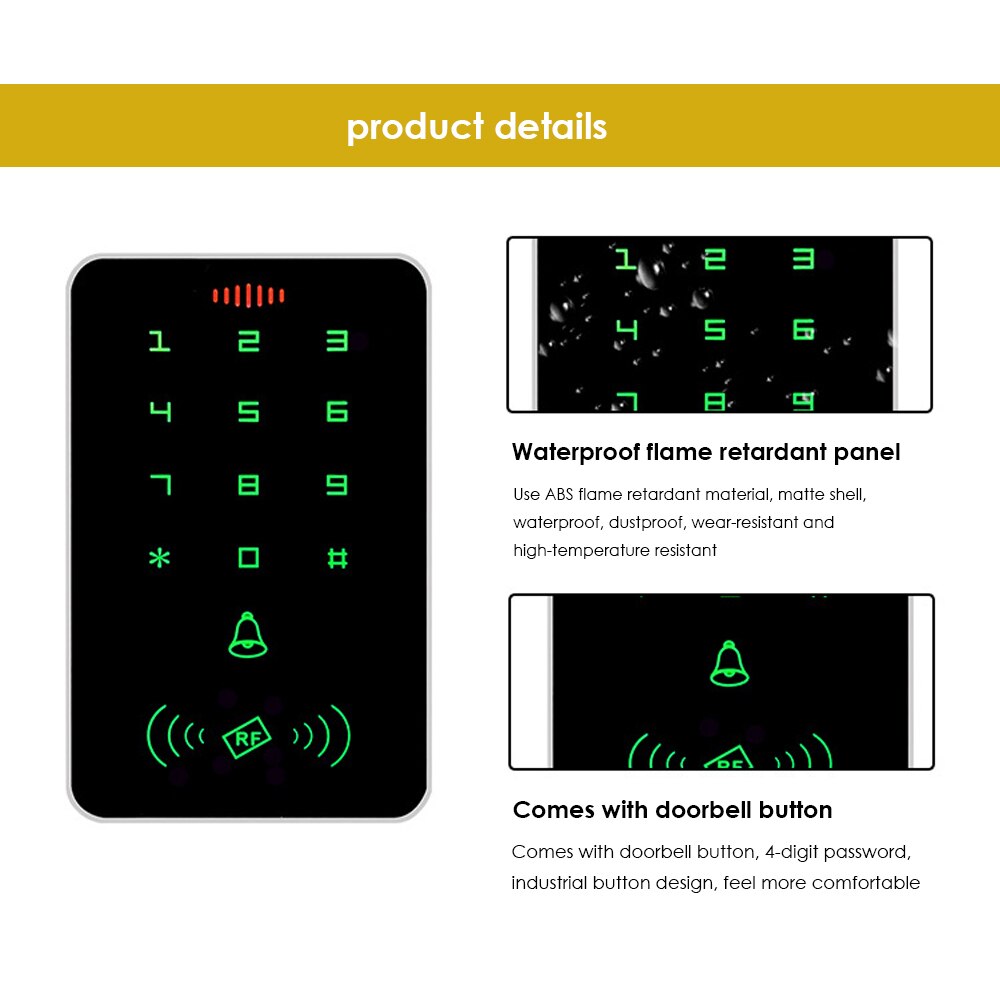 13.56Mhz RFID Backlight Wiegand Input Touch Screen Proximity Card Keypad Access Control EM MF Card Reader Door Gate Lock Opener