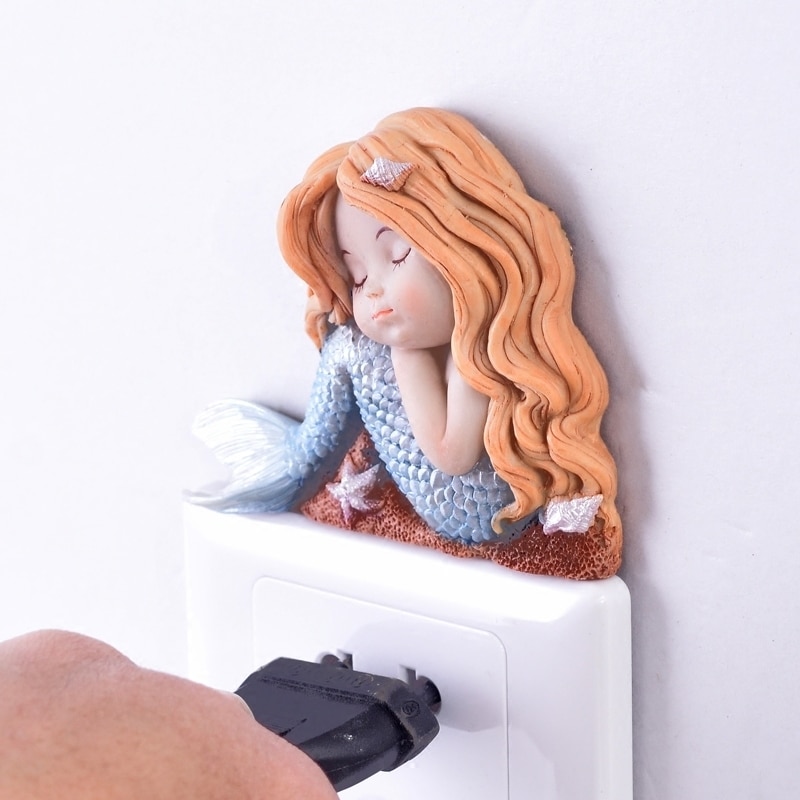 3D Mermaid Schakelaar Sticker Socket Doos Hars Kunstwerk Stok Muur Decoratie Accessoires Paster Vis Prinses Kid Kamer Home Decor