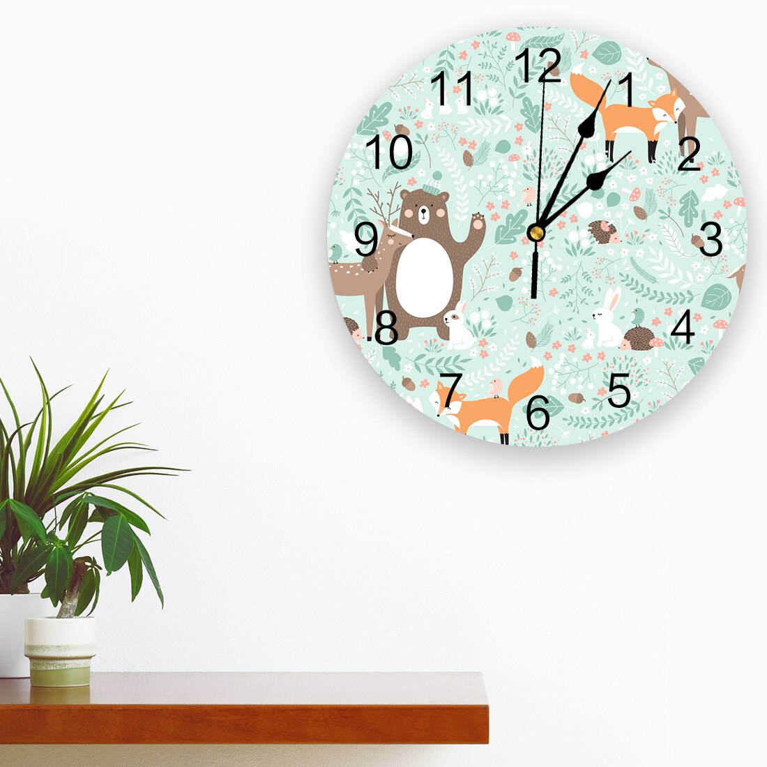 Forest Animal Theme PVC Wall Clock Living Room Bedroom Wall Digital Clock Home Decore Wall Clock Modern