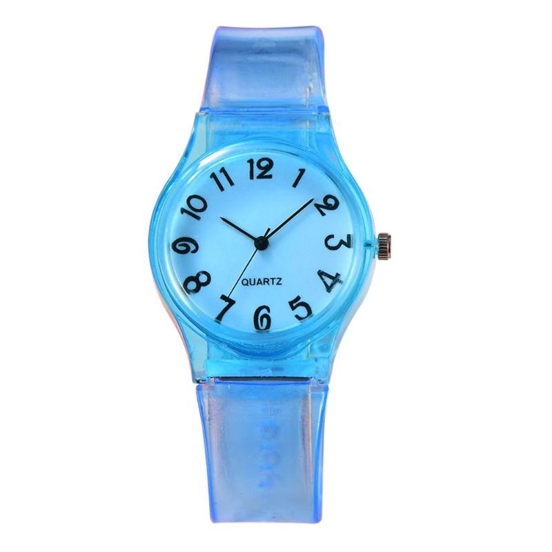 Kids Watches Lovely Cute Pure Color Silicone Rubber Strap Analog Quartz Watch Boys Girls Round Dial Analog Kids Wristwatch: Blue