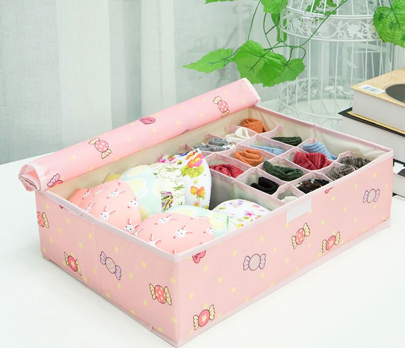 17 Cells Storage Boxes Drawer Divider With Lid for Bra Socks Underwear Storing Closet Organizers Home Storage Box 44.5*29*12.5CM: Candy A washable