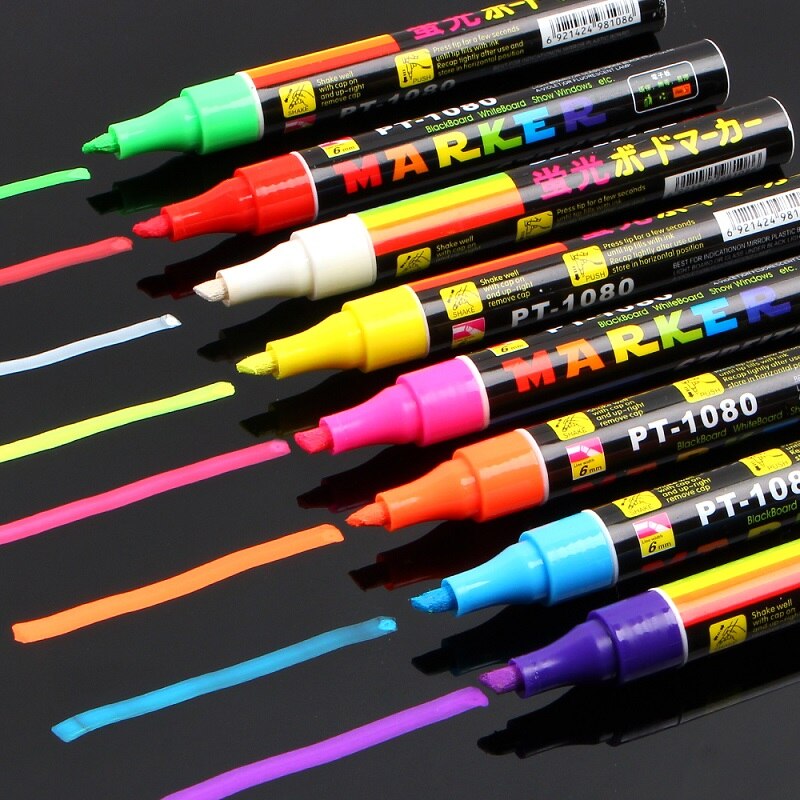 6mm skrå highlighter fluorescerende flydende kridtmarkør neon pen til vinduesglas ledet skrivebræt