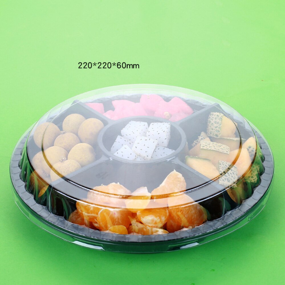 10PCS Disposable 5 Compartment Food Storage Containers Round Salad Fruits Box with Lids