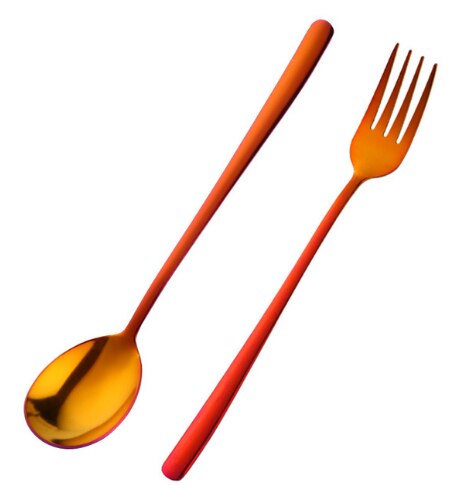 2 Teile/satz Gold Dessert Löffel Gabel 18/0 Edelstahl Bunte Party Dessert Suppe Löffel Set Kreative Kuchen Werkzeug Geschirr: rainbow NO.3 set