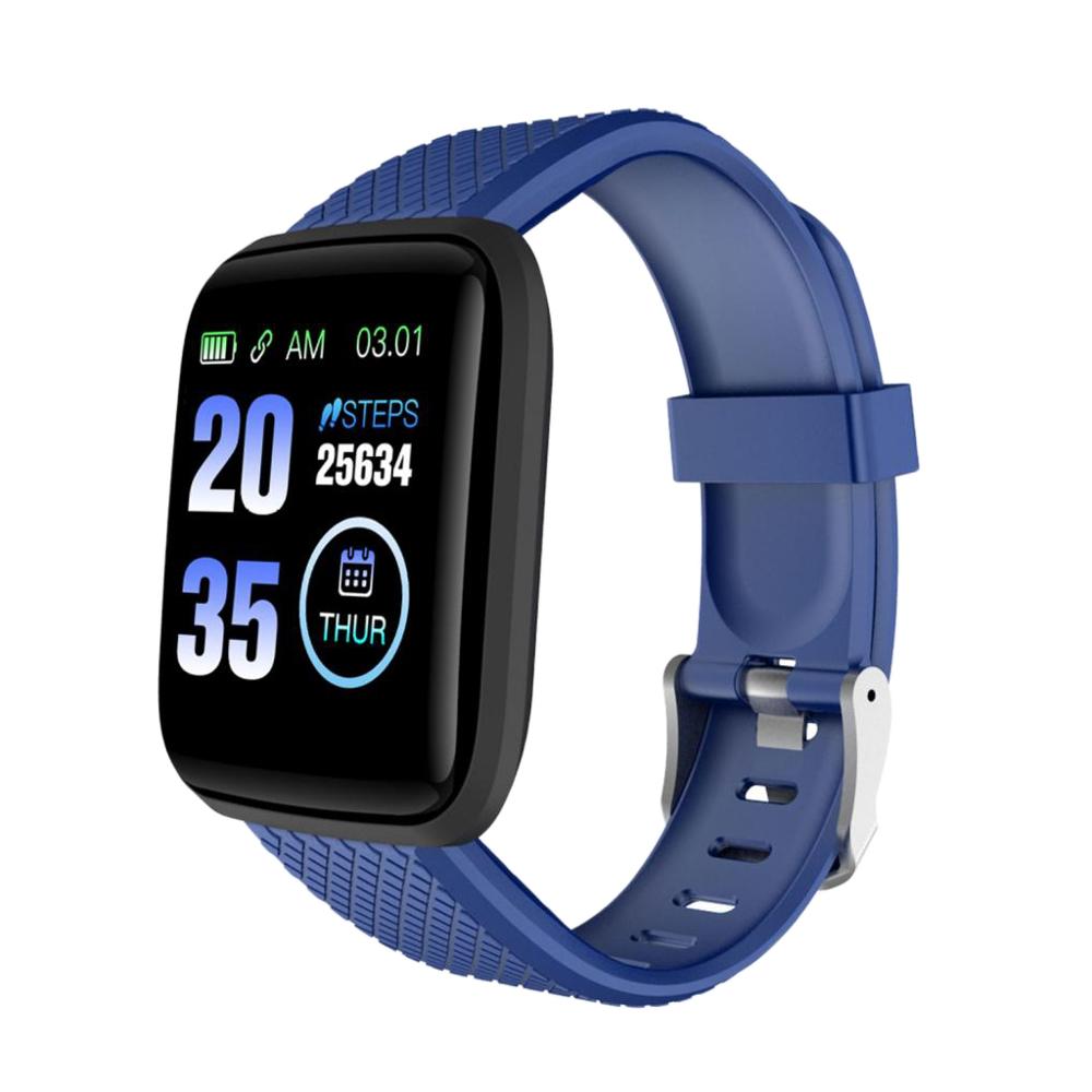 116 plus smart klocka puls fitness tracker klockor män kvinnor blodtrycksmätare vattentät sport smartwatch: Blå