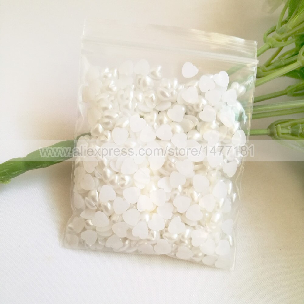 Hvid elfenben 6mm hjerteformede perler flad ryg efterligning faux perle halv hjerte plast perler diy kortfremstilling