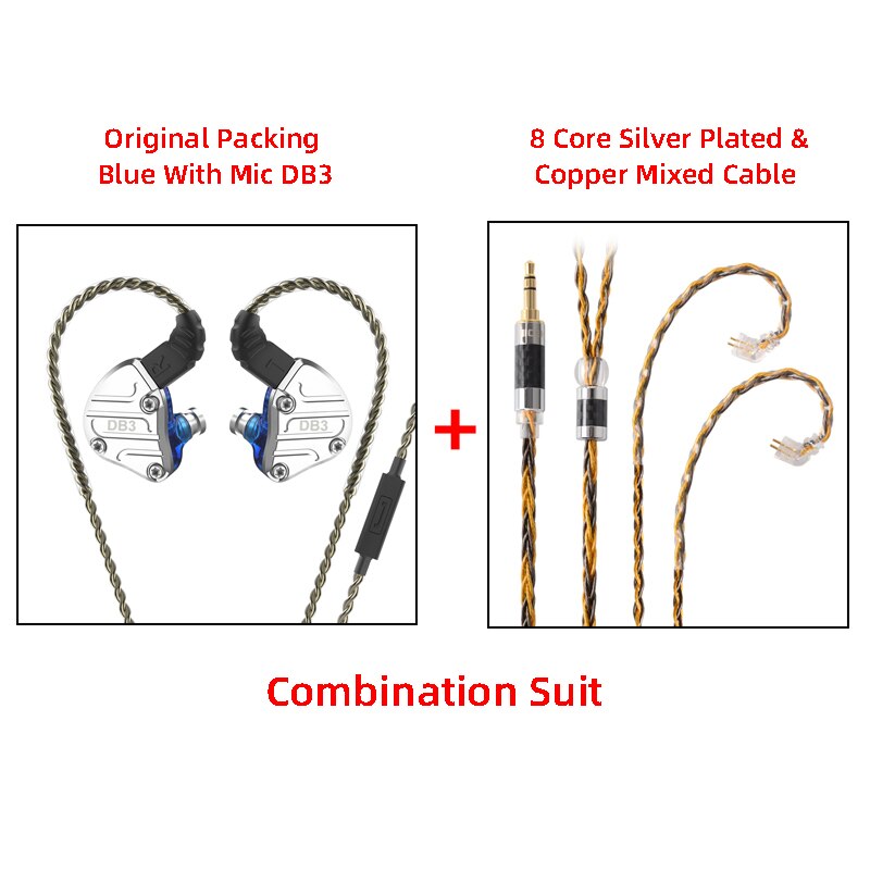 NICEHCK DB3 1BA + 2DD hybride 3 unités de pilote dans l'oreille écouteur moniteur en cours d'exécution Sport écouteur HIFI casque écouteurs IEM DJ Stage 2Pin: Blue mic 3.5 C8-1