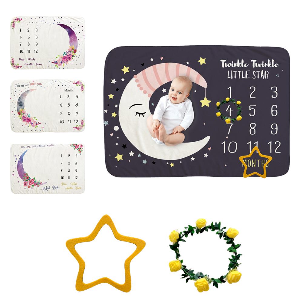 Maan bloemenprint flanel baby maandelijkse mijlpaal deken foto prop achtergrond ademende zachte fotografie accessoires