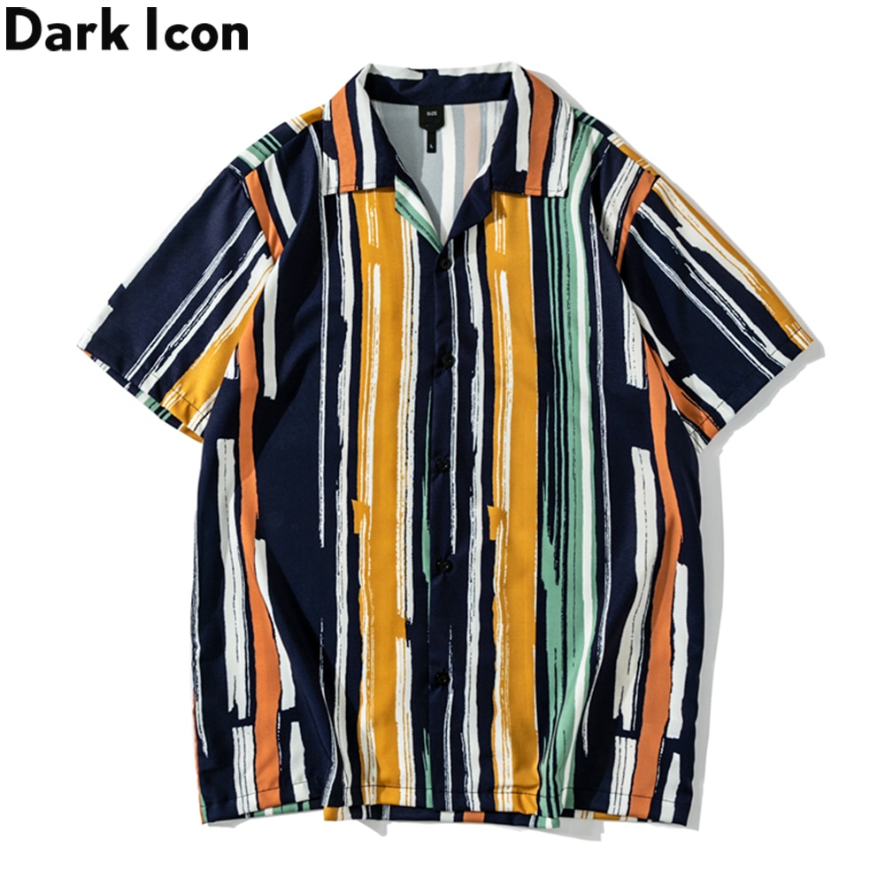 Dark Icoon Vintage Gestreepte Shirt Mannen Zomer Hawaiian Shirts Man Licht Gewicht Materiaal Mannen Shirt