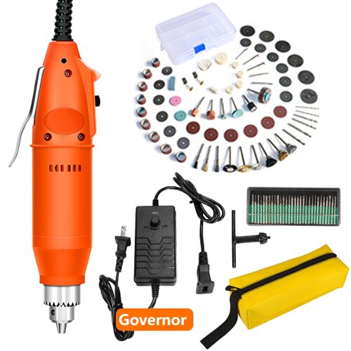 Mini taladro eléctrico de 110V/220V, herramienta rotativa de estilo Dremel con velocidad Variable positiva y negativa, herramientas eléctricas de molienda, bolígrafo grabador: Orange-75PCS