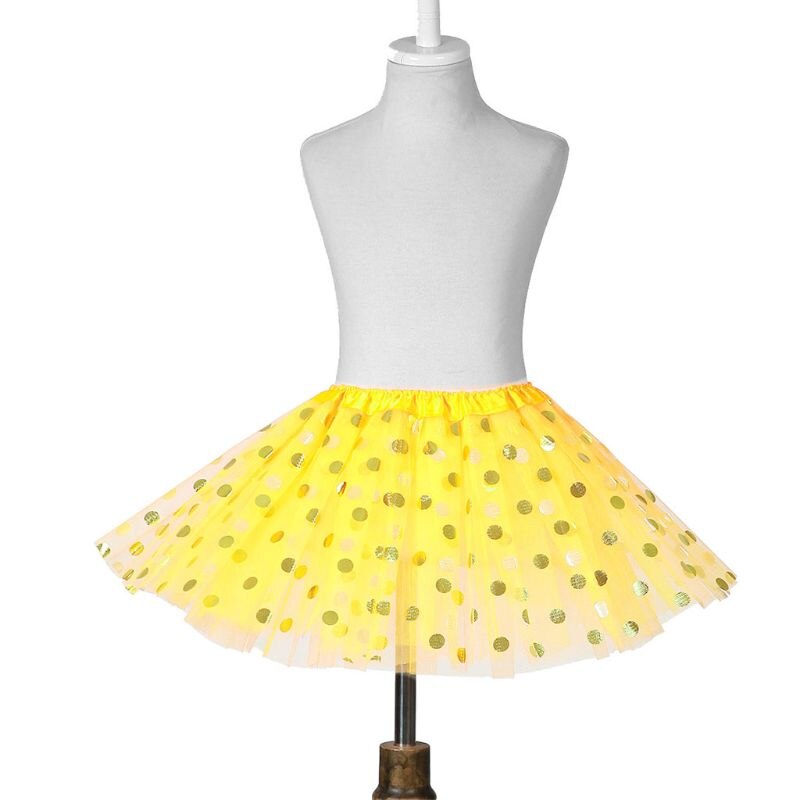 Meisjes Gelaagde Ruffle Tutu Rok Glitter Stip Pailletten Prinses Tule Jurk F3ME: Geel