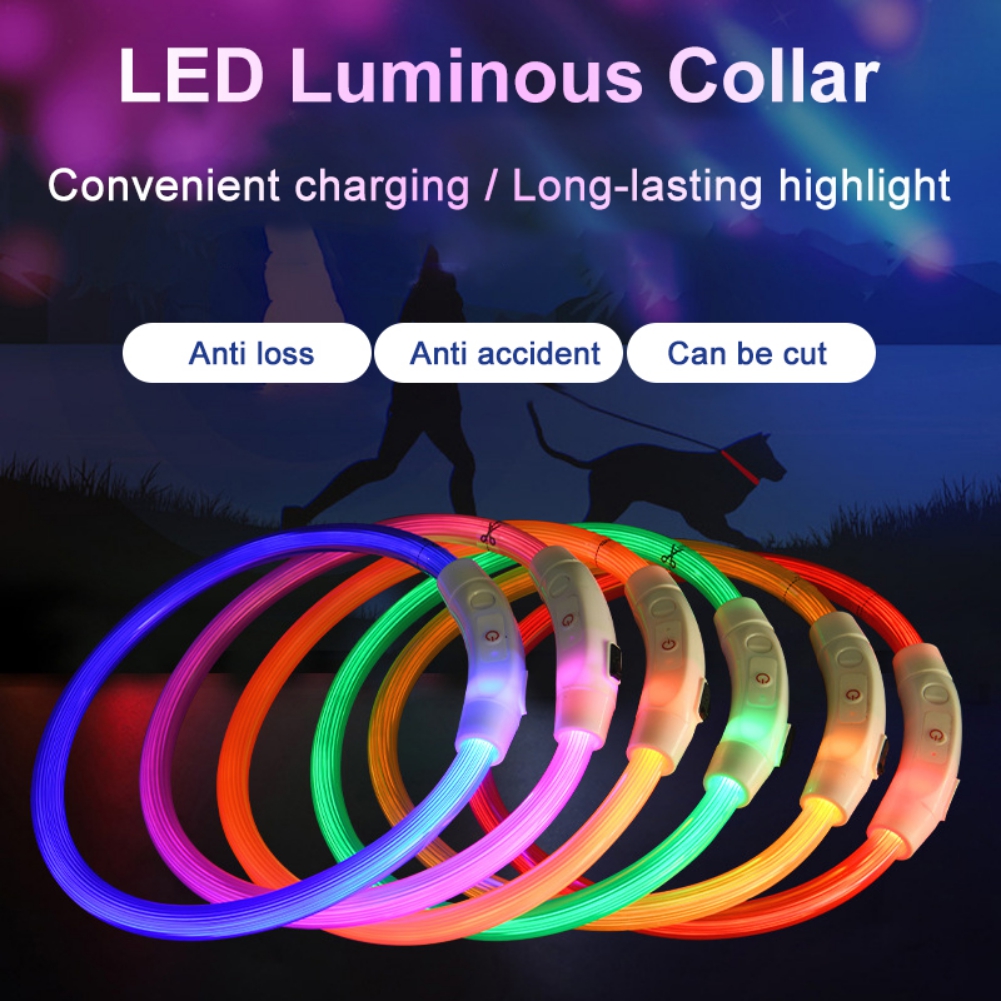 Glowing Pet Dog Collar Rechargeable Led Dog Collar Anti-Lost Dog Collar Luminous LED Night Safety Flashing Light Up Pet Necklace