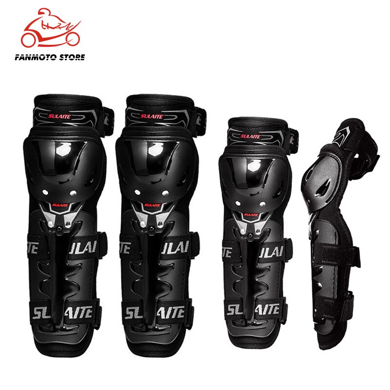 SULAITE 4Pcs Motorcycle Knee Elbow Pads Motocross Knee Protectors Shin Guards Protective Gears for Skiing Skating Racing Riding