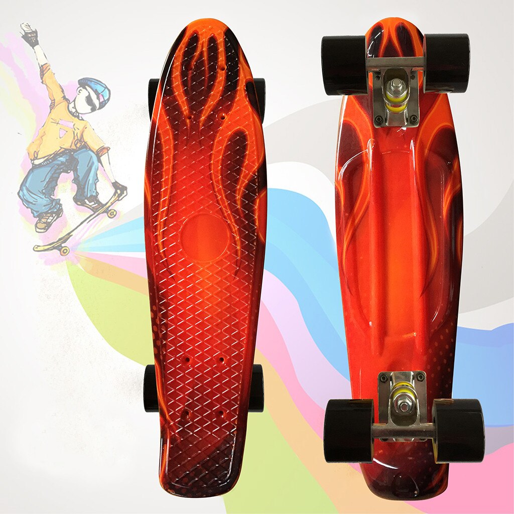 22inch Plastic Mini Cruiser Skateboard Long Board Banana Retro Skate Longboard Graphic Printed Children's Scooter #3: G
