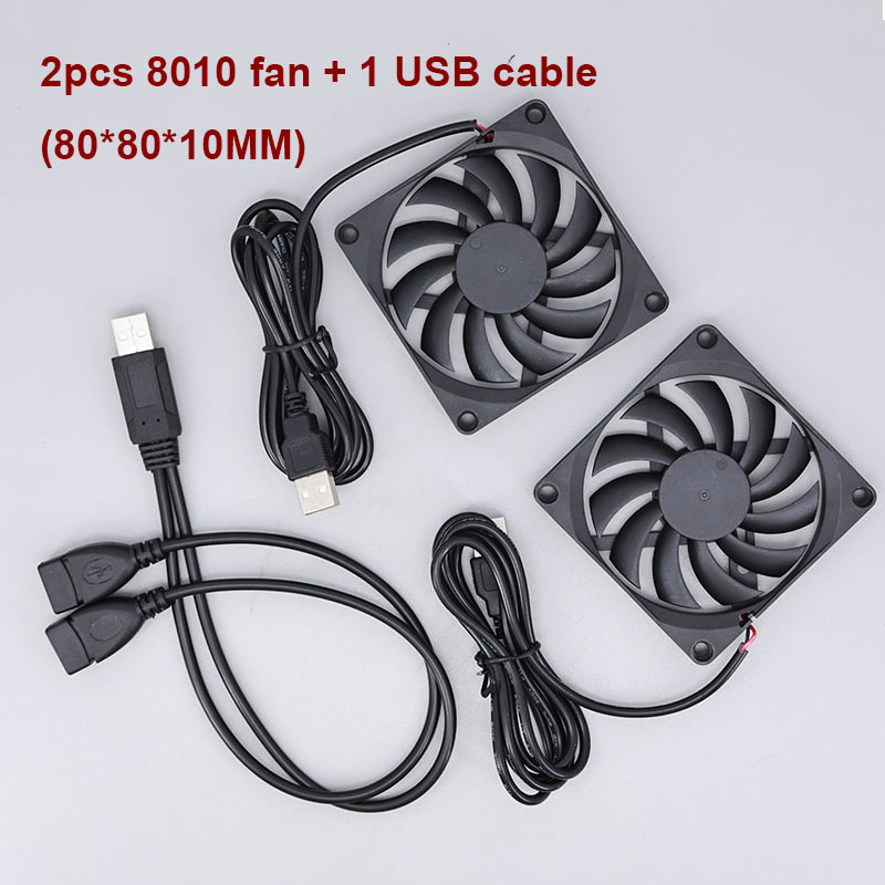 Dual 40mm 50mm 60mm 80mm 90mm 120mm DC 5V Powered USB Fans with 2 in 1 USB Cable for AV Receiver DVR Cooling E: black