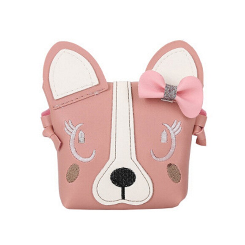 Women Bag Hit Color Handbags PU Leather Sweet Ladycartoon Cute Little Dog Pack Shoulder Female Bag: pink
