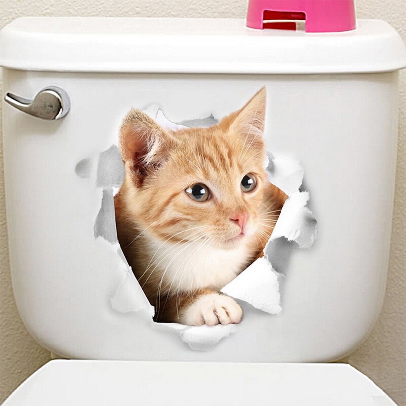 Cartoon Dier Stickers 3D Stickers Op De Wc-bril Voor Koelkast Katten Pvc Muurstickers Venster Badkamer Decor Decals 1 stuks