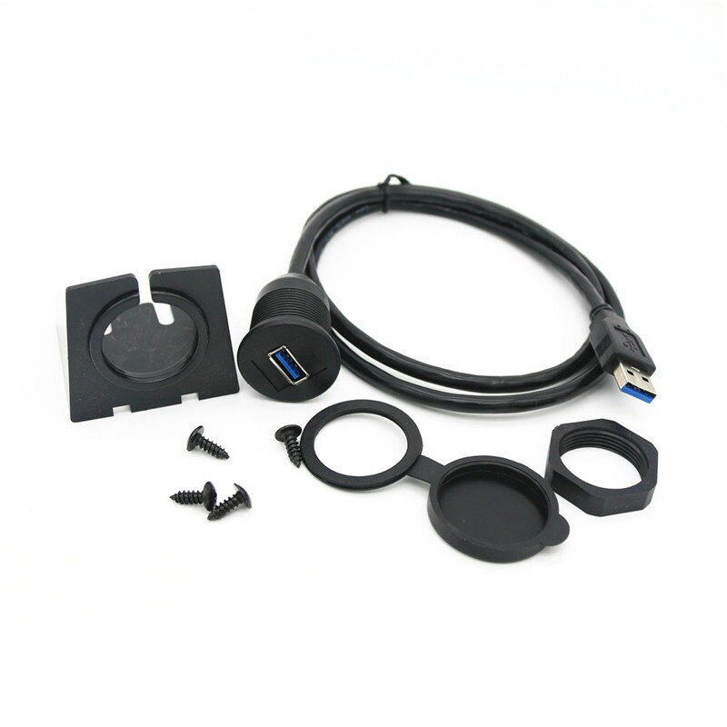 1M USB Socket Extension Cable Car Van Dashboard Flush Mount Panel 2 USB Plug Data Cord Motorcycle Wire Charger