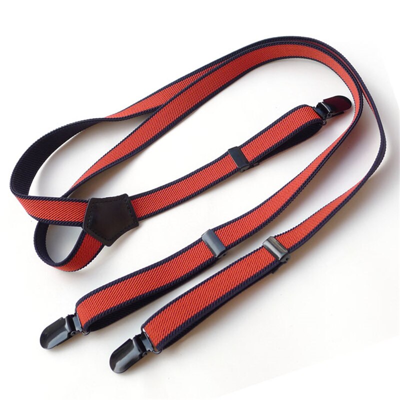 red stripe casual suspenders British men and women strap 3 clip suspenders decorative braces pants