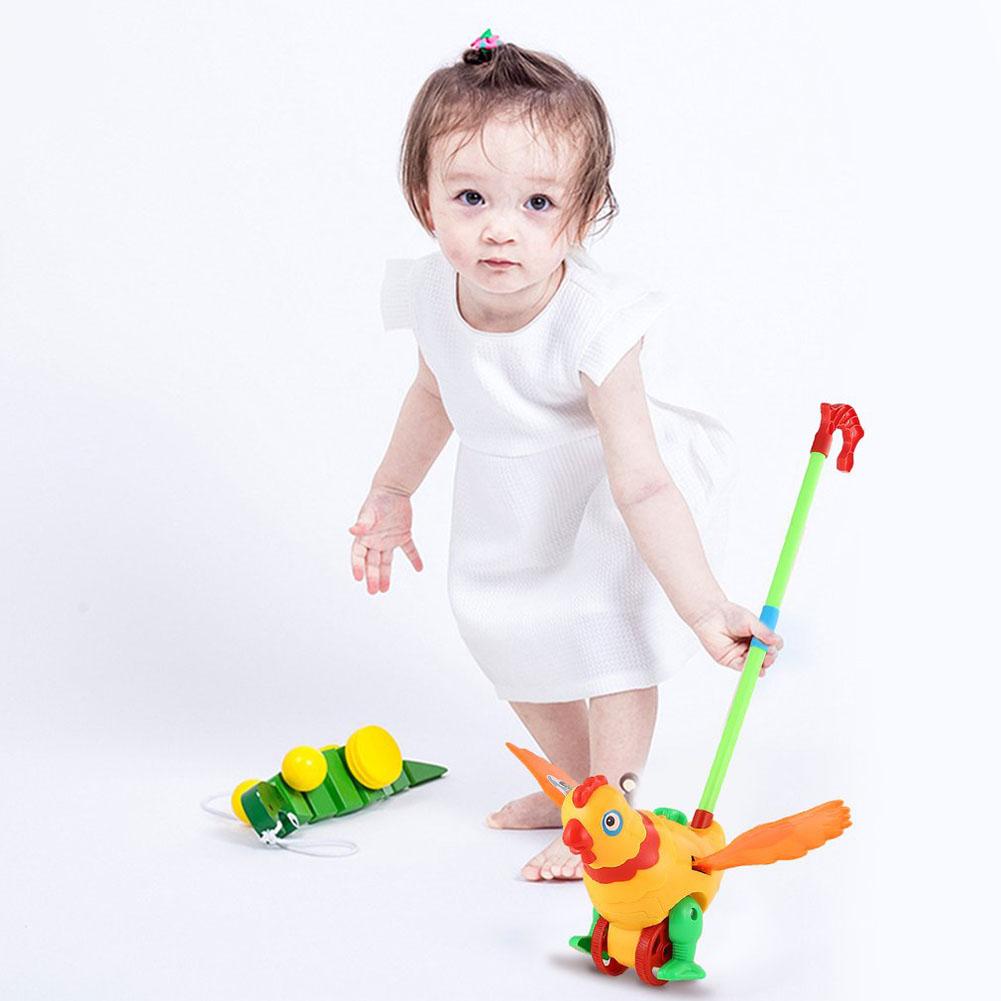 Hand Push Dier Speelgoed Kip Vormige Cartoon Winkelwagen Speelgoed Baby/Peuter/Kind Wandelschoenen