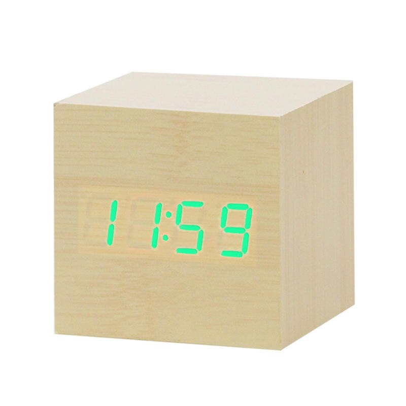Di Legno del Led Digital Alarm Clock Orologio Elettronico Con Controllo Acustico di Rilevamento Funzione Snooze Breve Quadrato Singolo Viso Orologi: L1