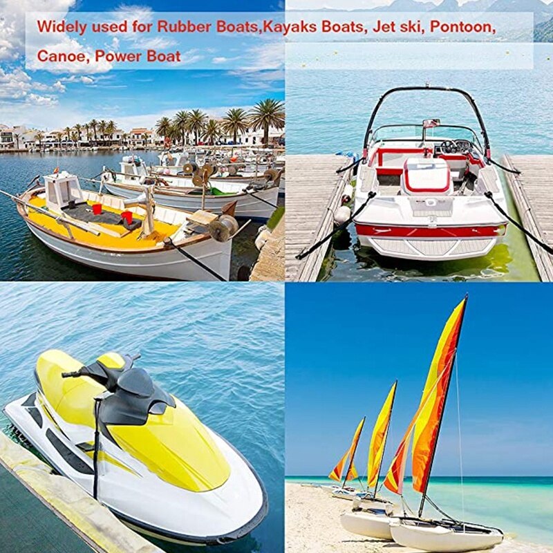 4 stuks bungee-aanleglijnen, perfect voor boten, waterscooters, jetski's, pontons, kajaks, kano's en motorboten (zwart)