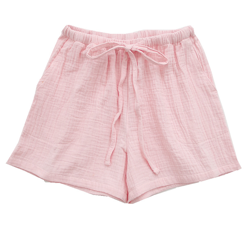 Kesä naiset 100%  puuvilla kreppi yksiväriset shortsit moniväriset löysät rento kotihousut naisten pyjama housut lounge housut pinkki