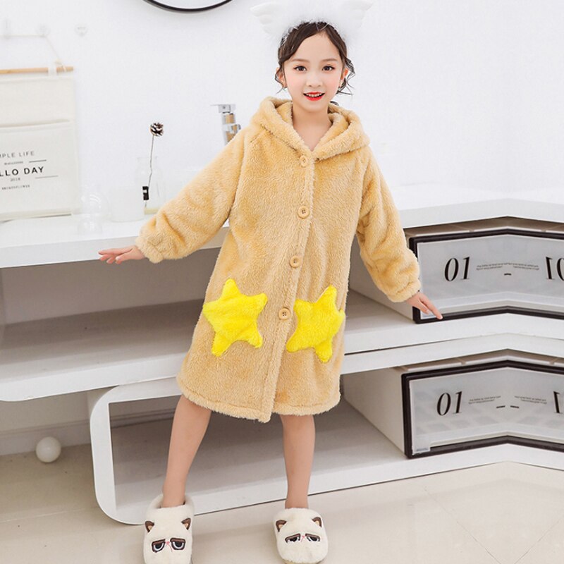 Vinter bebis pyjamas morgonrock tecknad hoodies flicka pojkar nattkläder badhanddukar barn mjuk morgonrock pyjamas #39