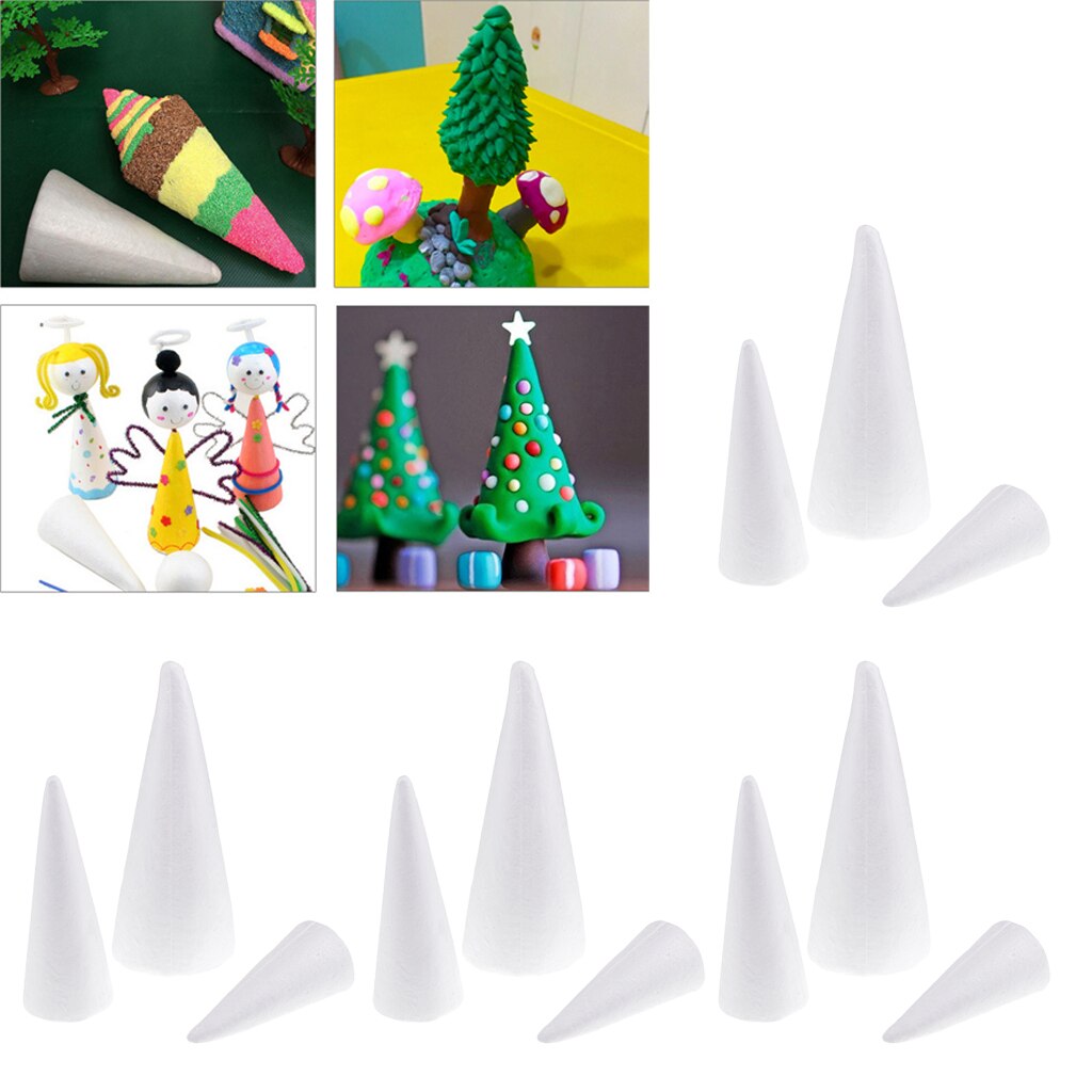 12 Cone Shape Styrofoam Foam For Handmade Modelling Kid Craft DIY 15/20/25cm