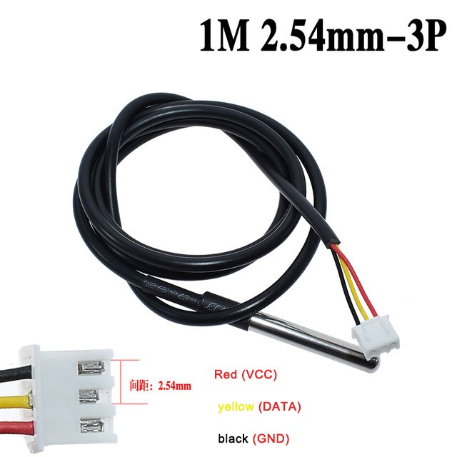 DS18B20 Temperature Sensor Waterproof 100CM with 2.54mm Terminal Digital Sensor Cable Stainless Steel Probe For Arduino: 1M -2.54mm Terminal
