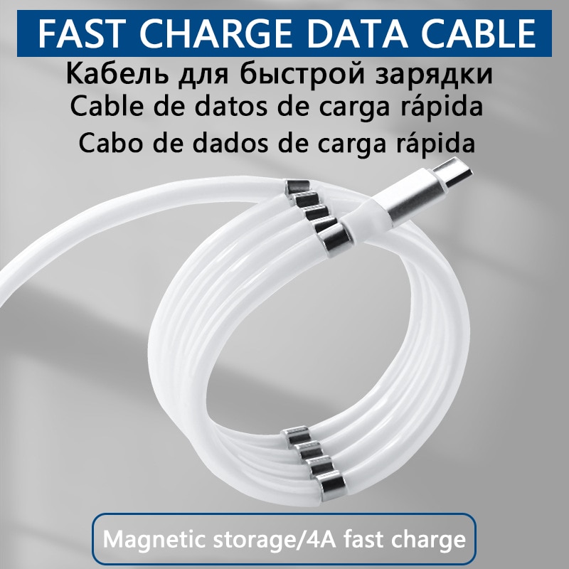 Magisk reb usb-c magnetisk kabeltype c usb-kabel 4a telefon hurtigopladningssynkroniseringskabel til samsung  a51 s10 s20 opladerkabel