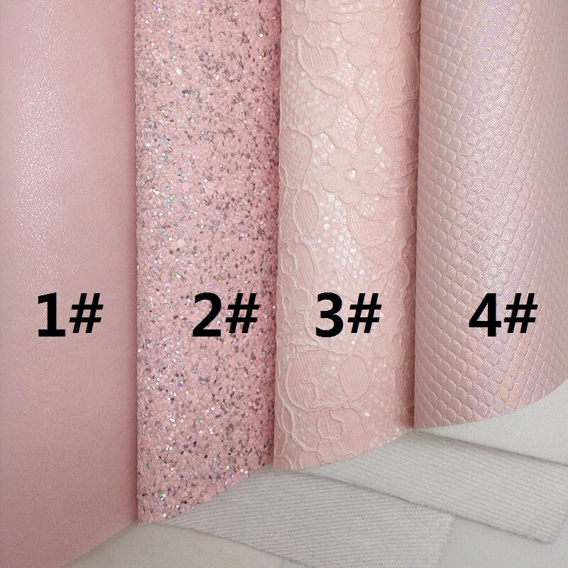 PINK Glitter leather, Lace Glitter Fabric, Mermaid Faux Leather Sheets For Bow A4 21x29CM Twinkling Ming KM243: 1 set