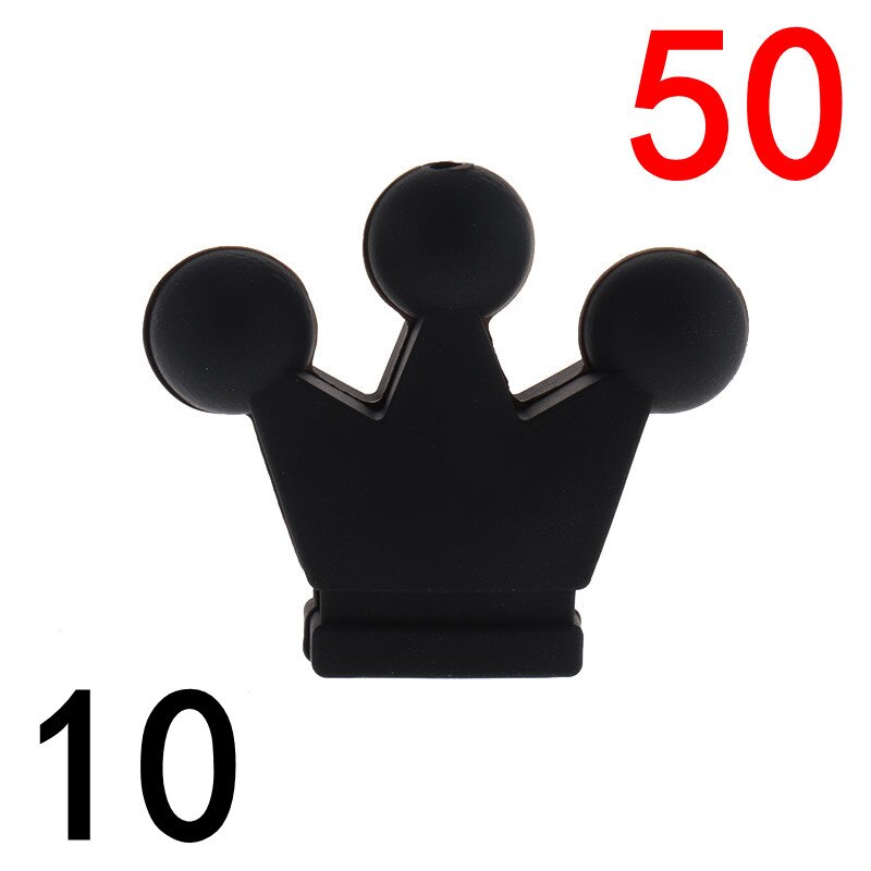 50pcs Silicone Crown Beads Baby Teether Necklace Bead Infant Baby Chewing Jewelry Accessories Food Grade Silicone: 10 Black