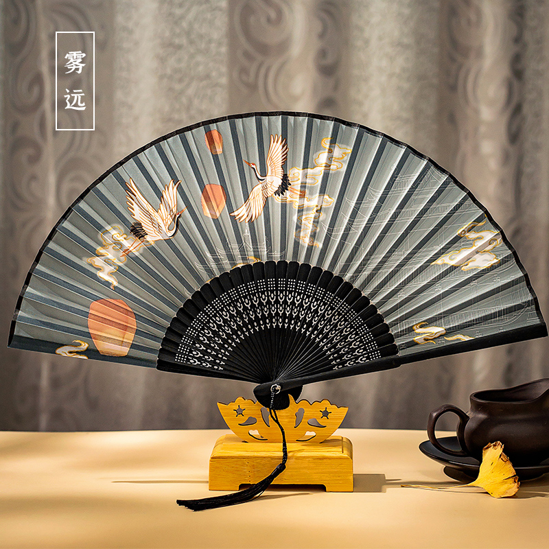 Éventail pliant de danse de Style chinois et japonais, petit Costume rétro classique, tissu à pampilles: b