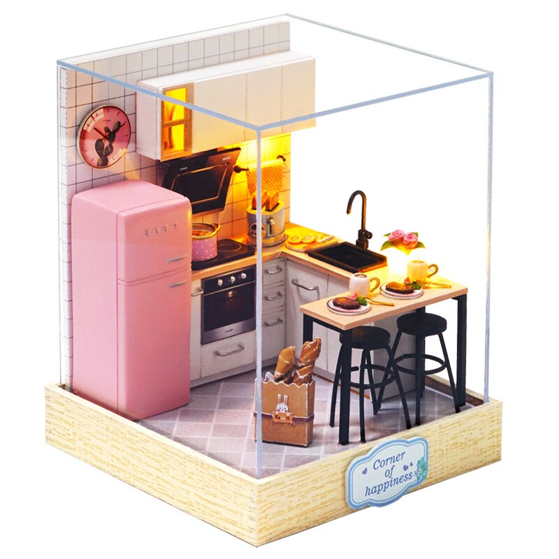 Poppenhuis Meubels Diy Miniatuur 3D Houten Miniaturas Poppenhuis Speelgoed Voor Kinderen Verjaardagscadeautjes Casa Kitten Dagboek H013: QT27