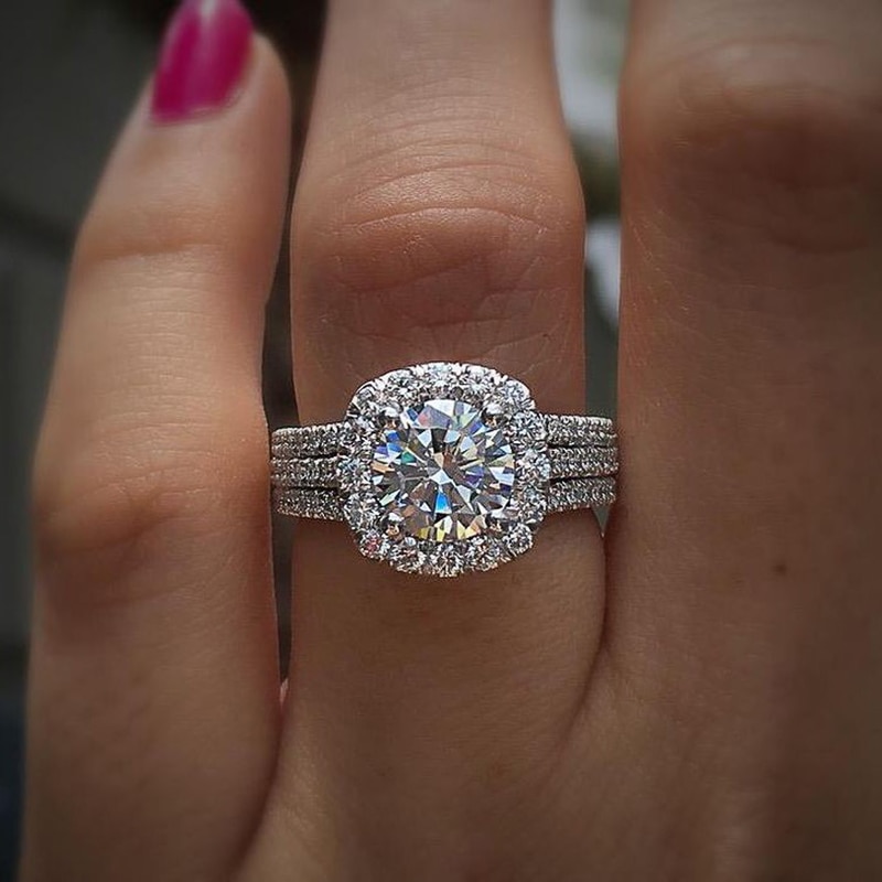 Huitan modisch Frauen Ringe mit Brillante Zirkonia Luxus Verlobungsringe Hochzeit Schmuck: 7 / Weiß