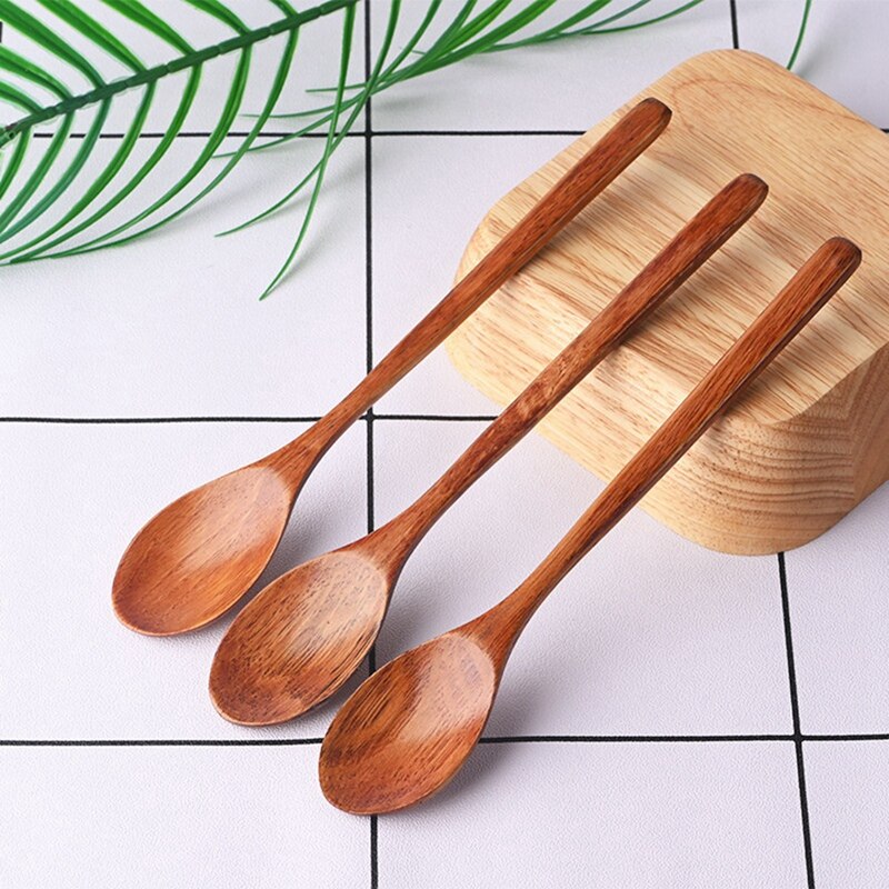 Wooden Spoons, 12 Pieces Wood Soup Spoons for Eating Mixing Stirring, Long Handle Spoon Kitchen Utensil