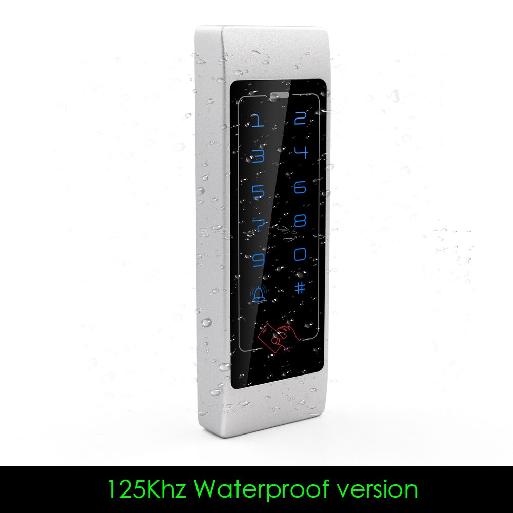 Metal Backlight Touch Access Control Keypad RFID 125Khz/13.56Mhz Waterproof Access Control Machine Wiegand 26/34 output: 125Khz Waterproof