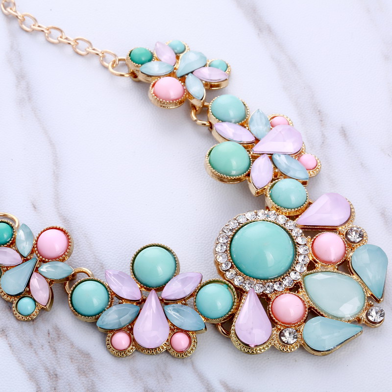 Blauw Roze Rhinestone Kettingen Hanger Boho Verklaring Ketting Goud Kleur Vintage Hanger Lady Dress Choker Ketting